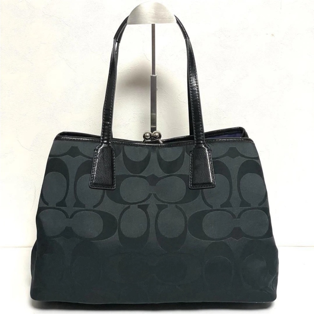 Coach Black Signature Canvas Optic Artistic Tote w Kisslock Closure EUC. - Picture 5 of 16